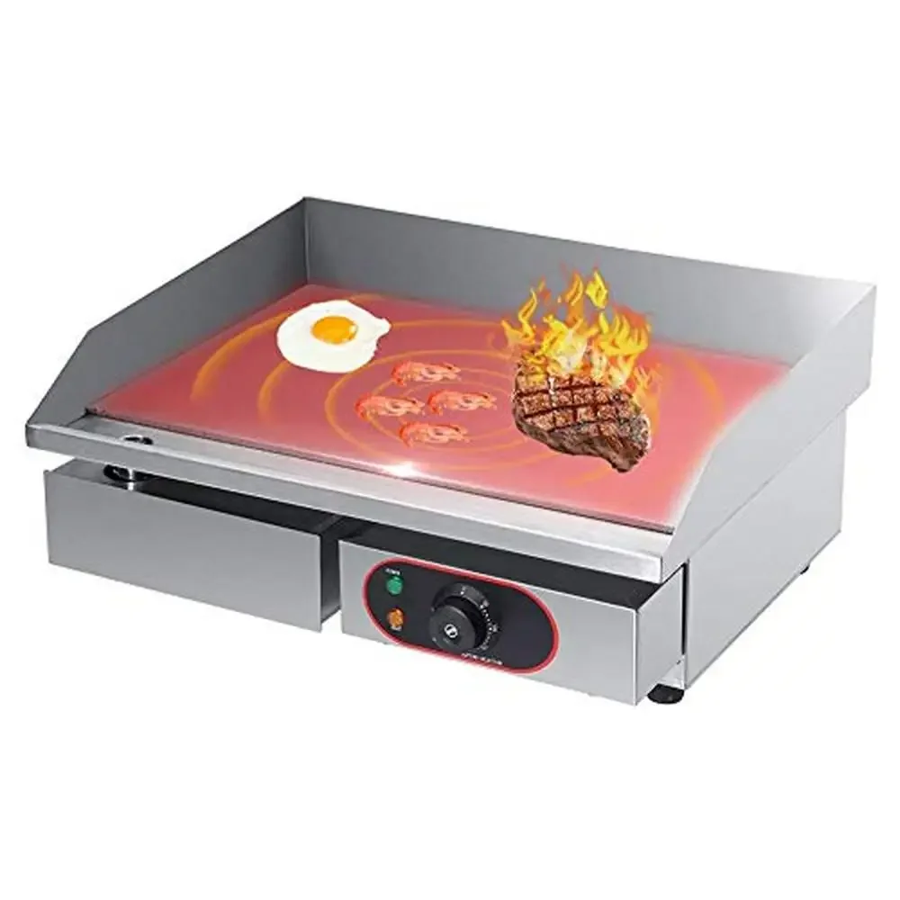 

Commercial Stainless Steel Electric Griddle Adjustable Plate Hot BBQ Grill 3KW 55x45cm High Efficiency Fast Cook 220-240V Wide