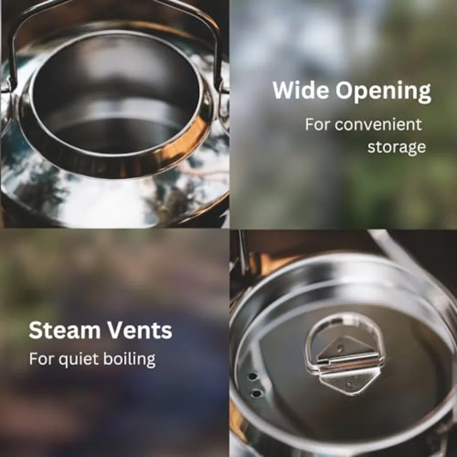 1.2L Stainless Steel Camping Kettle for Boiling Water on Open Fire 5Cup Outdoor Cooking and Backpacking Tea Coffee Pot Durable