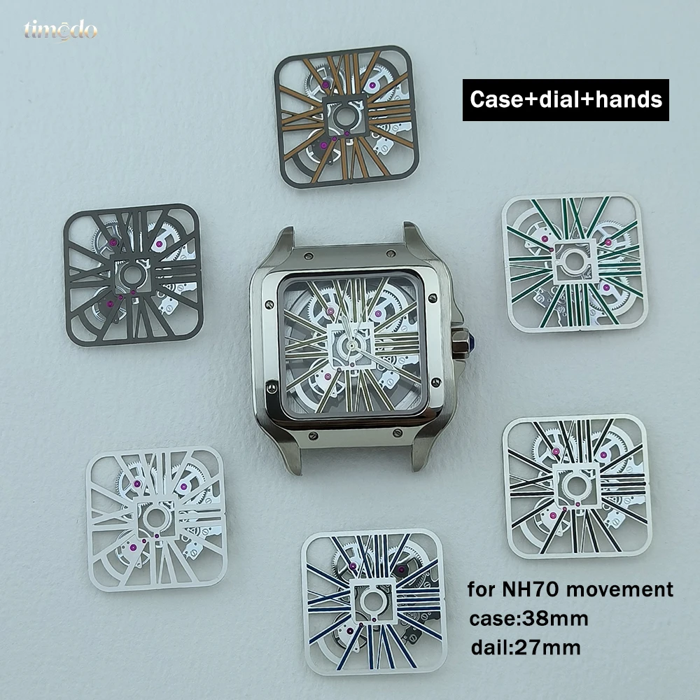 NH70 case stainless steel 38mm men's skeleton dial watch accessories suitable for NH70 movement watch accessories