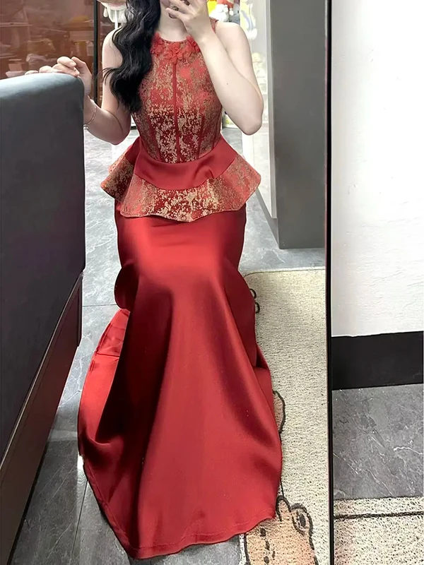 

Red Engagement Set Traditional Chinese Sle Women's High-End Sensation New Satin Surface Embroidery Top awl f-length Sk...
