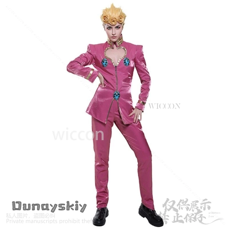 JO Cosplay Anime Golden Wind Costume Giorno Giovanna Sexy Bra Underwear Pink Uniform Top Pants Wigs Props Halloween Customized