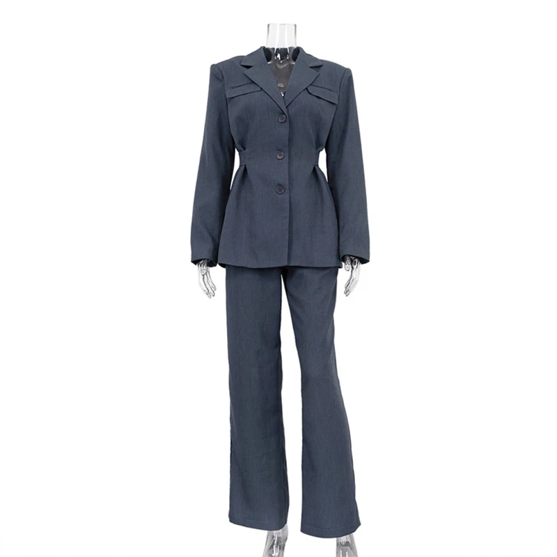 Abito da donna da ufficio primavera autunno Haute Couture pantaloni a gamba larga in due pezzi giacca con risvolto con pantaloni Casual