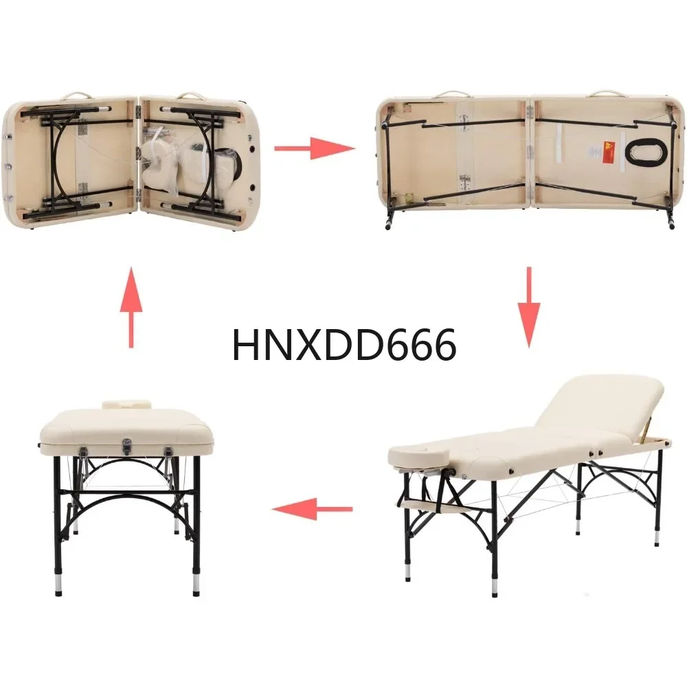 Width 3 Folding Portable Lightweight Massage Table Facial Salon Spa Tattoo Bed with Aluminium Leg for Home Office