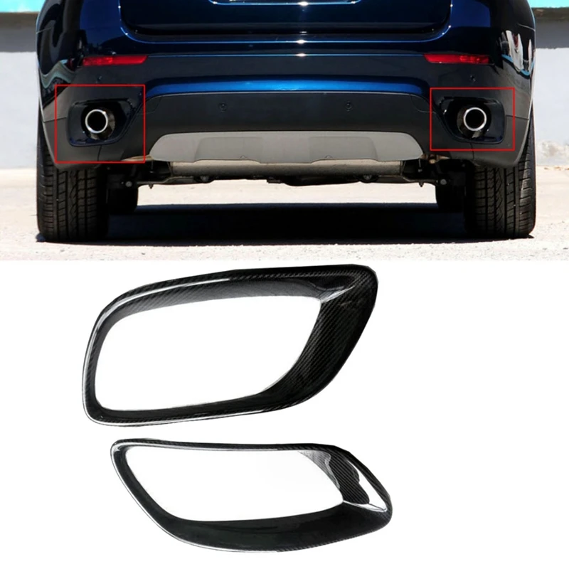 Real Carbon Fiber Tailpipe Trim Cover Exhaust Pipe Cover Tail Throat Frame Car Parts Accessories For BMW X6 E71 2008-2013