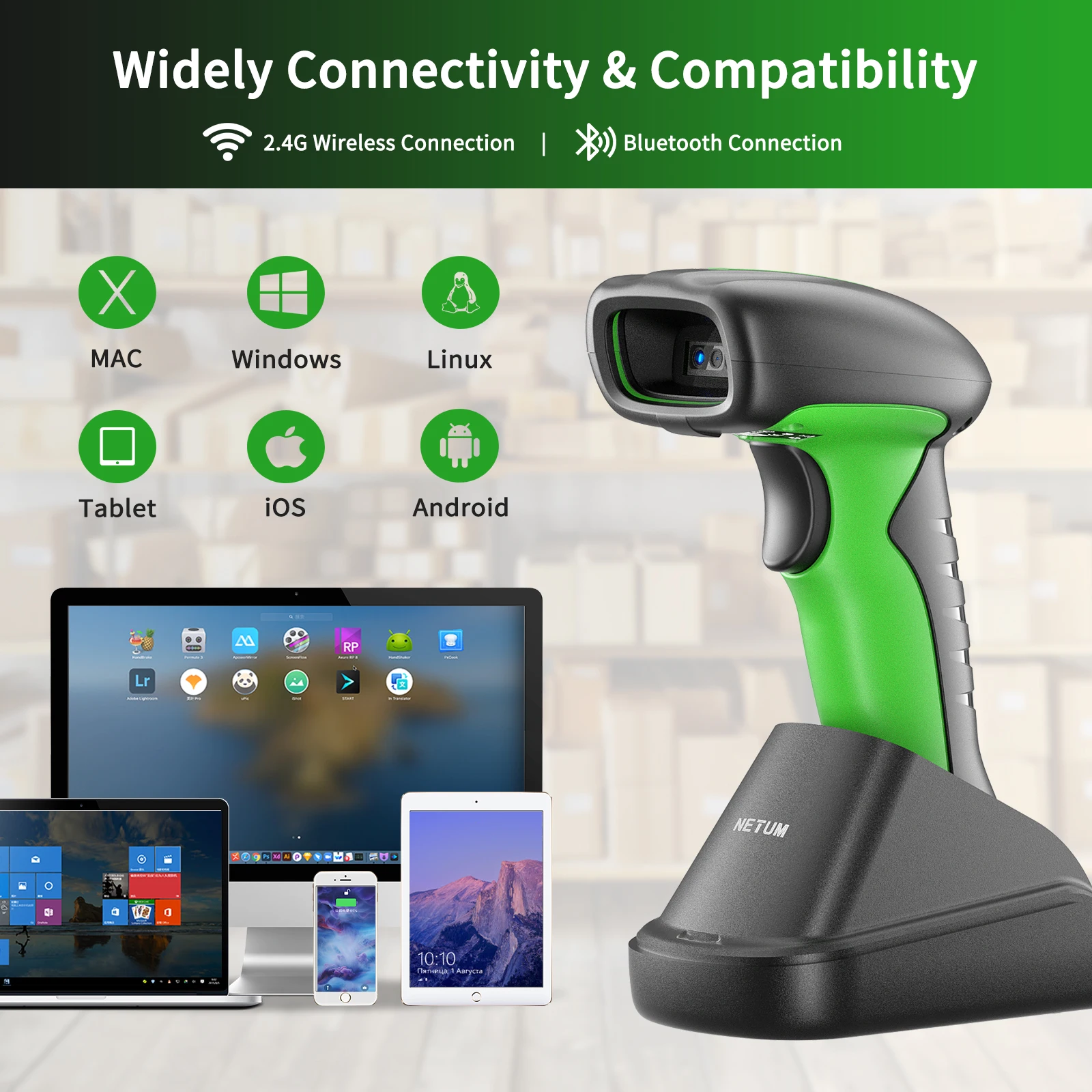 Netum NT-1900 Industrial Grade Portable Barcode Scanner IP67 Waterproof 1D 2D Wireless Barcode Scanner For Long Code Scanning