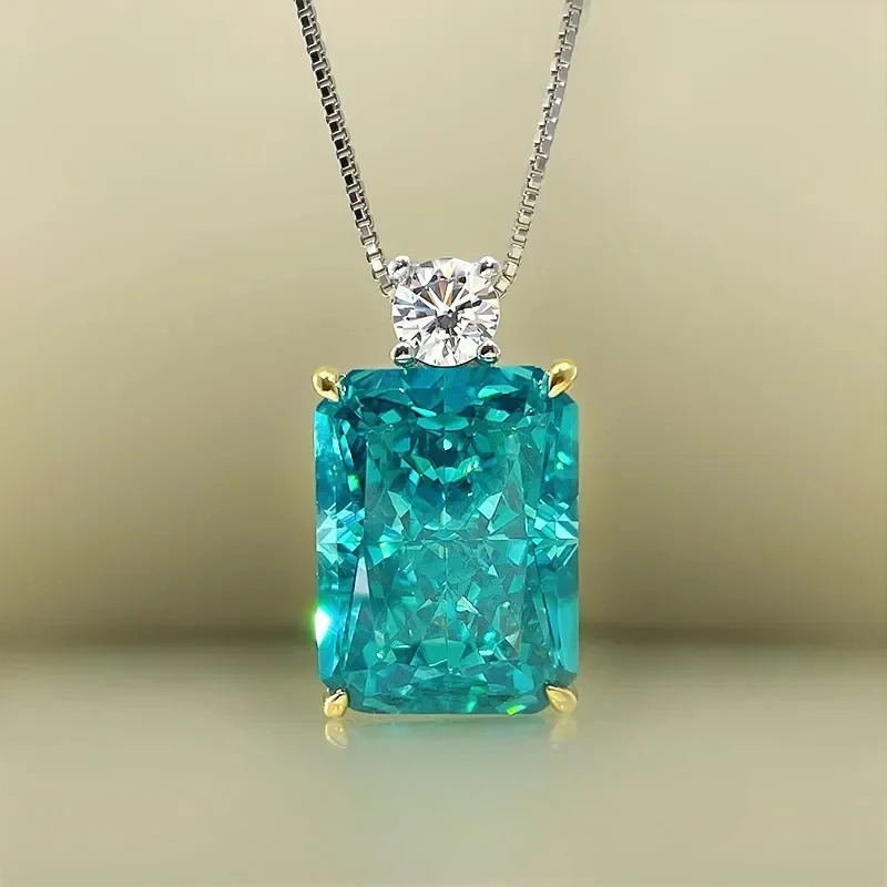 

Sparkling Paraiba Big Gem Radian Broken Ice Cut Necklace Pendant Mint Green Rectangle 925 Sterling Silver Engagement Jewelry