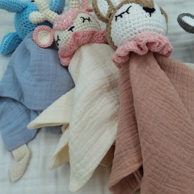 طفل مهديء استرضاء منشفة مريلة لينة الأيائل الدب الفيل النوم دمية عضاضة الرضع الراحة النوم التمريض Cuddling بطانية