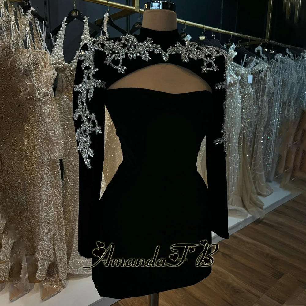 أماندا فستان كوكتيل جذاب مرصع بأحجار الراين لحفلات العودة للوطن كيب غمد رقبة سكوب مناسبة رسمية ثوب رداء السهرة مخصص