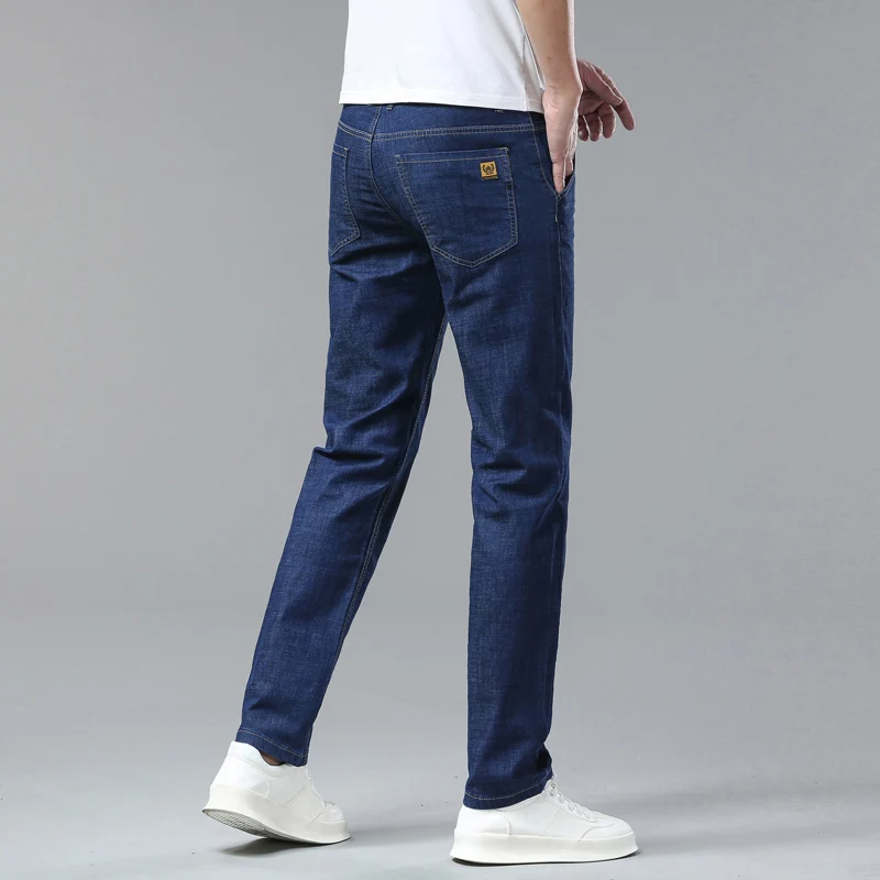 Light Blue Classic Business Casual Cotton Pants Fashion Breathable Denim Elastic Trousers Brand Men\'s Clothing Straight Jeans
