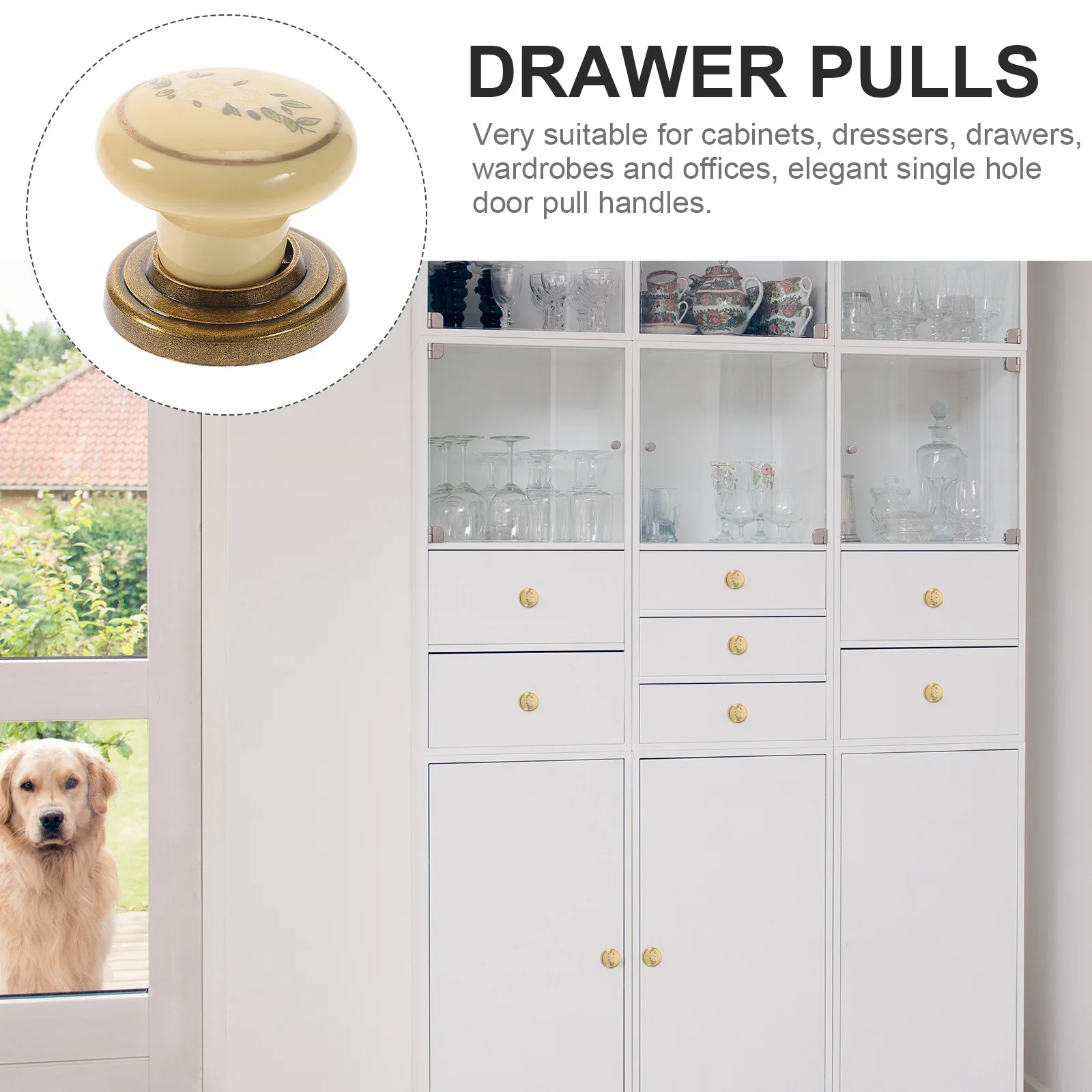 

4pcs Ceramic Cabinet Knobs Round Drawer Handles Pulls For Kitchen Wardrobe Bathroom Zinc Alloy Single Hole Cupboard Pulls