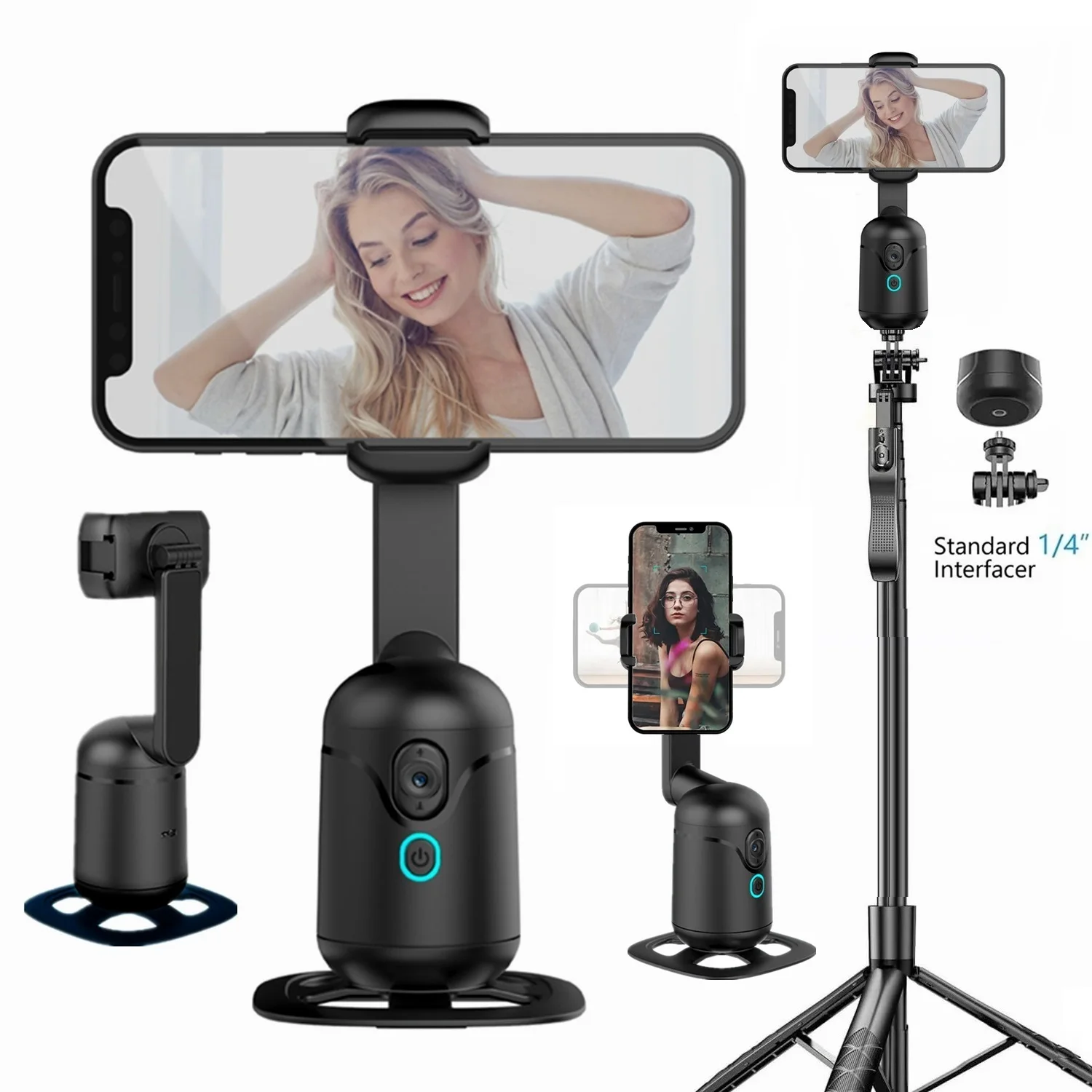 Wireless 360°Rotation Gimbal Stabilizer Selfie Stick Desktop Auto Face Tracking Tripod PTZ For Mobile Tiktok Smartphone iPhone