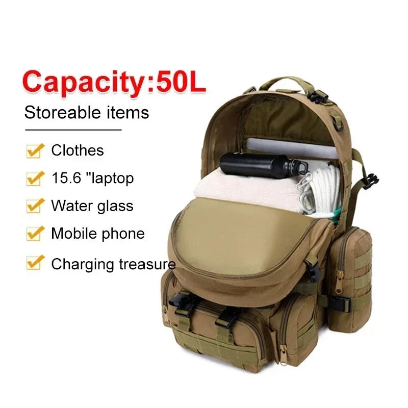 50L Tactical Backpack Waterproof Backpacks 4 in 1 Molle Sport Bags Outdoor Trekking Fishing Hiking Hunting Camping 3D Rucksack