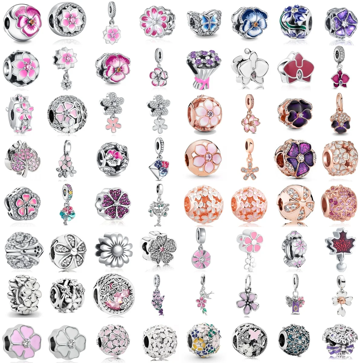 

New 925 sterling silver pendant, suitable for original bracelets and DIY women's jewelry accessories in the spring floral series