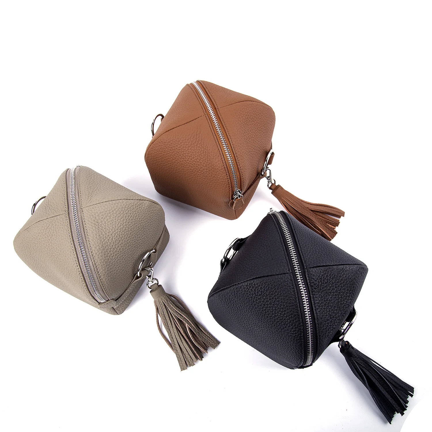 Zipper Tassel Box Bag Women Cross Body Fashion Luxury High Quality Cow Skin Leather Travelling Bag Japanese Style New