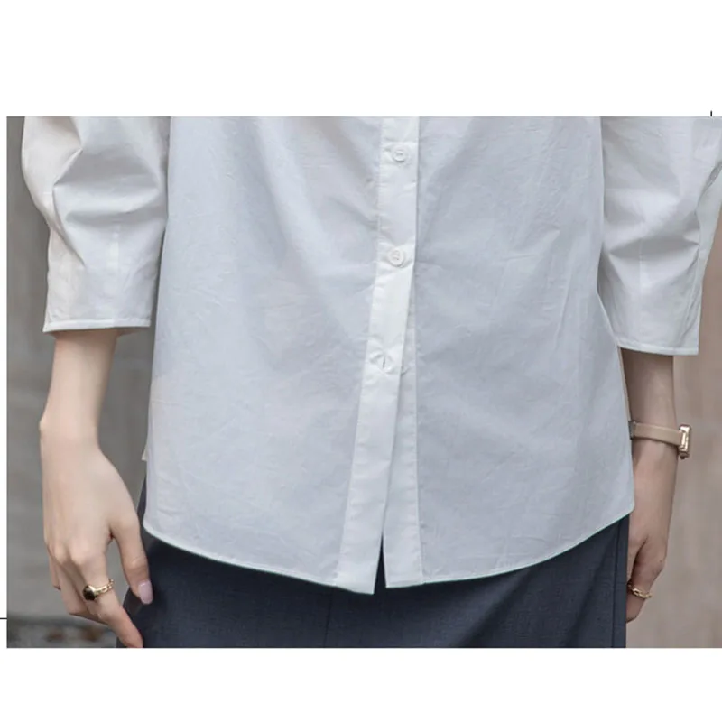 Spring Summer Casual White Shirt Women Three Quarters Sleeve Blouses O Neck Basic Tops Office Lady Clothing Blusas Mujer New