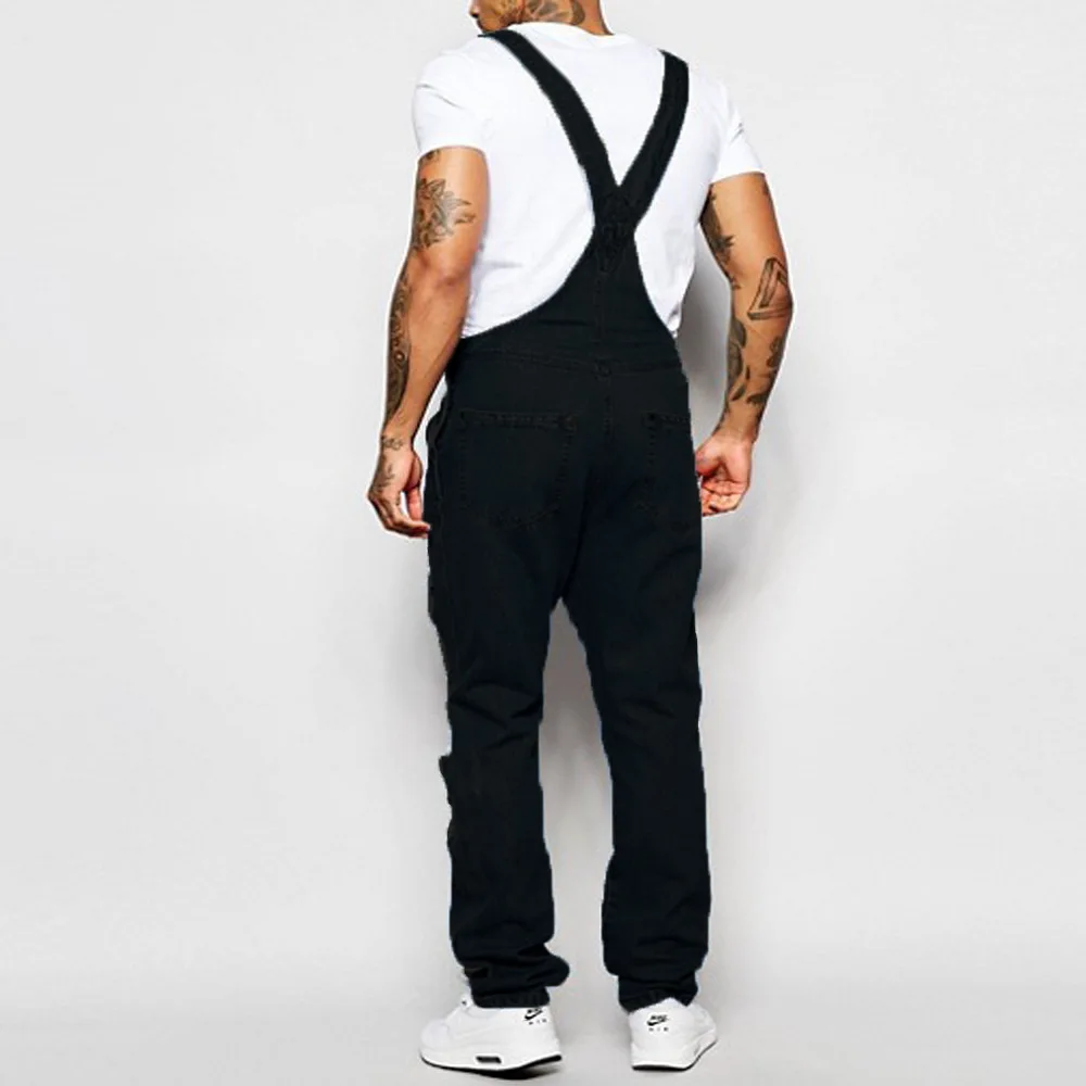 Nam Rách Denim Áo Liền Quần Thời Trang Chiều Dài Suspender Quần Homme Quần Jean Dạo Phố Cao Cấp Jumpsuit Đau Khổ Quần Mặc Thường Ngày