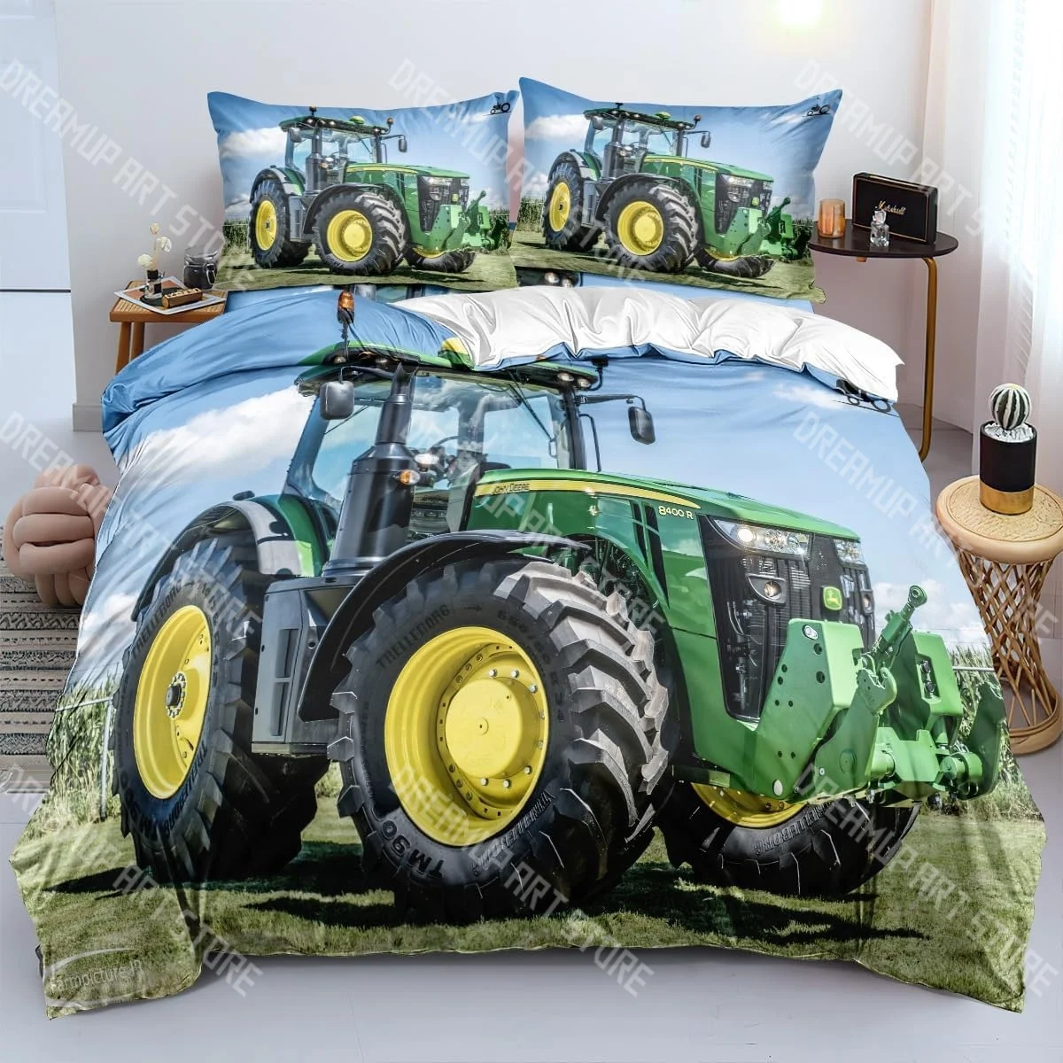 3D Printed Tractor Green Bedding Set for Boys Girls Duvet Cover And Pillowcase Included Twin Queen King Full Single Double Sizes