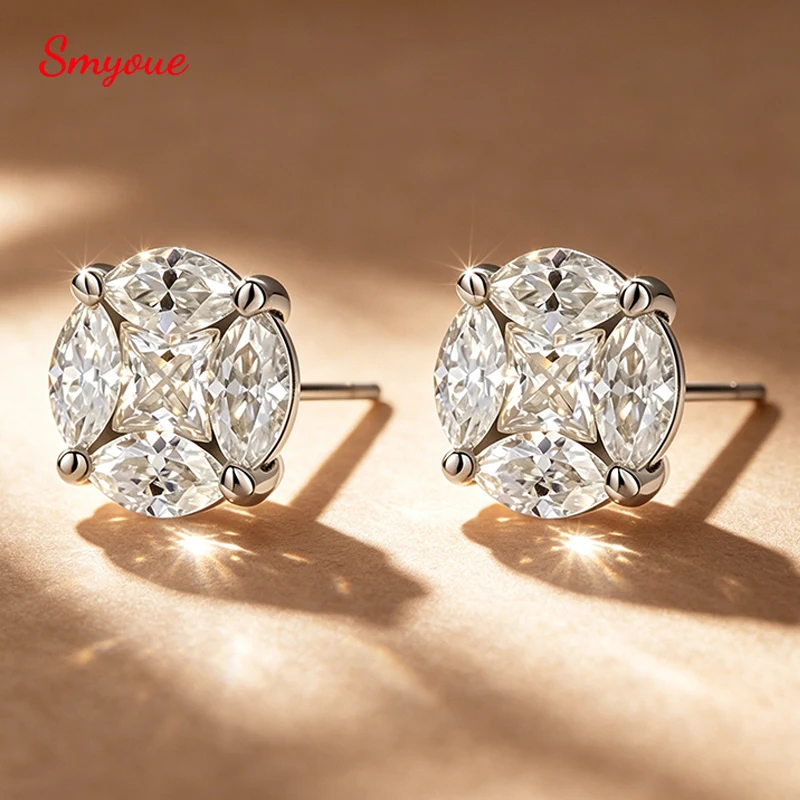 

Smyoue Certified Marquise Cut All Moissanite Stud Earrings for Women Lab Diamond Luxury Ear Jewelry Real S925 Sterling Silver