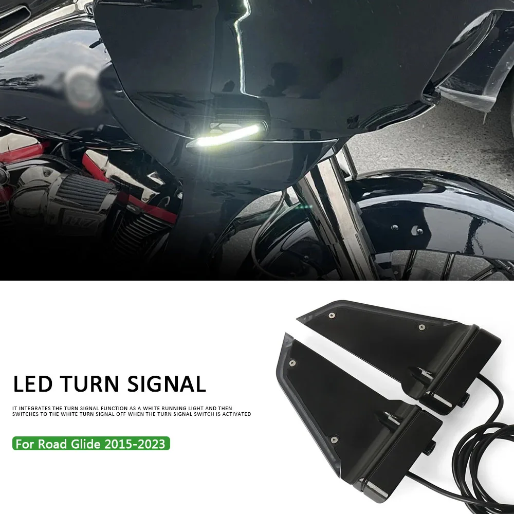 

New Motorcycle Side LED Turn Signal Flowing Lights Double flashing Lamps Black For Road Glide FLTRX FLTRK FLTRU 2015-2023
