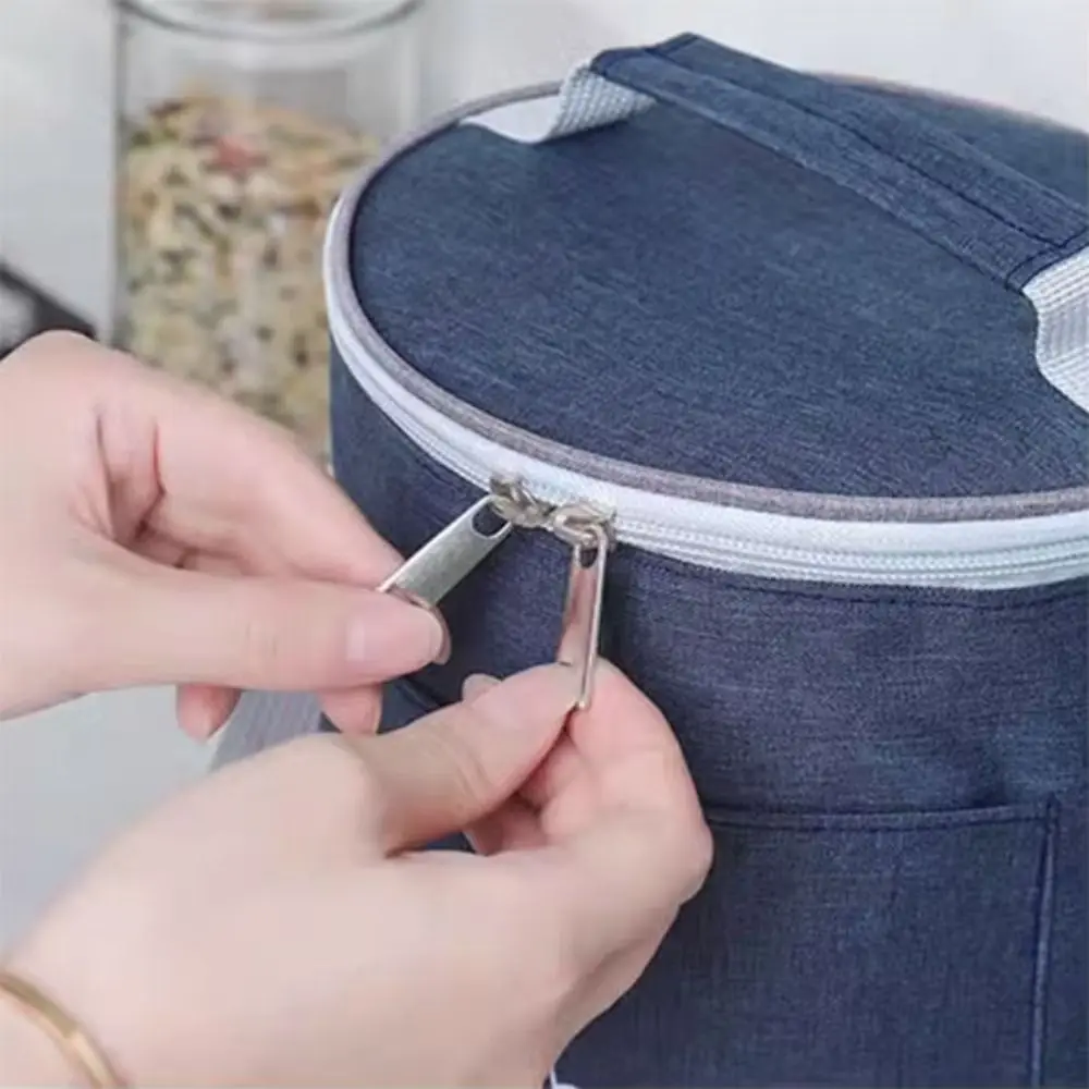Aluminum Foil Cylinder Insulated Lunch Box Bag Large Capacity Waterproof Round Lunch Bag Oxford with Adjustable Strap