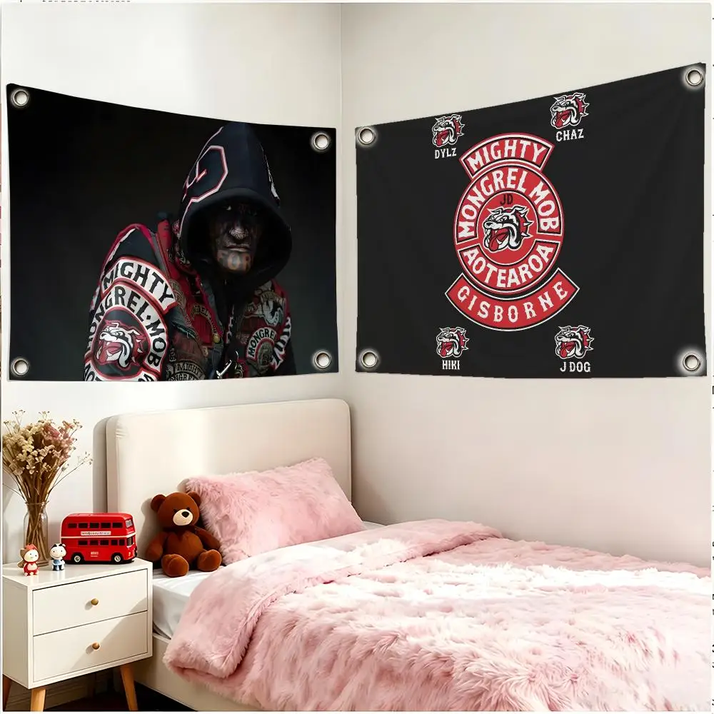 Gang Organized Mongrel Mob Flags Borderless Four Ring Ornament Indoor Outdoor Decoration Quick Hang Install