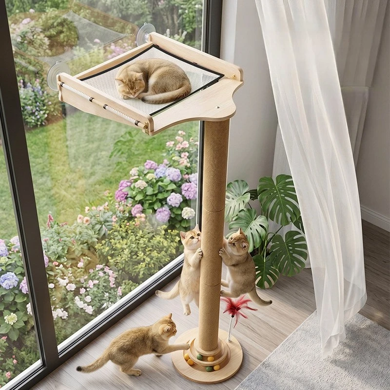 Suction Cup Cat Tree Window Sisal Cat Scratching Post Indoor Multi‑Level Kitten Hammock Cats Sunbathing Rest Climbing Furniture