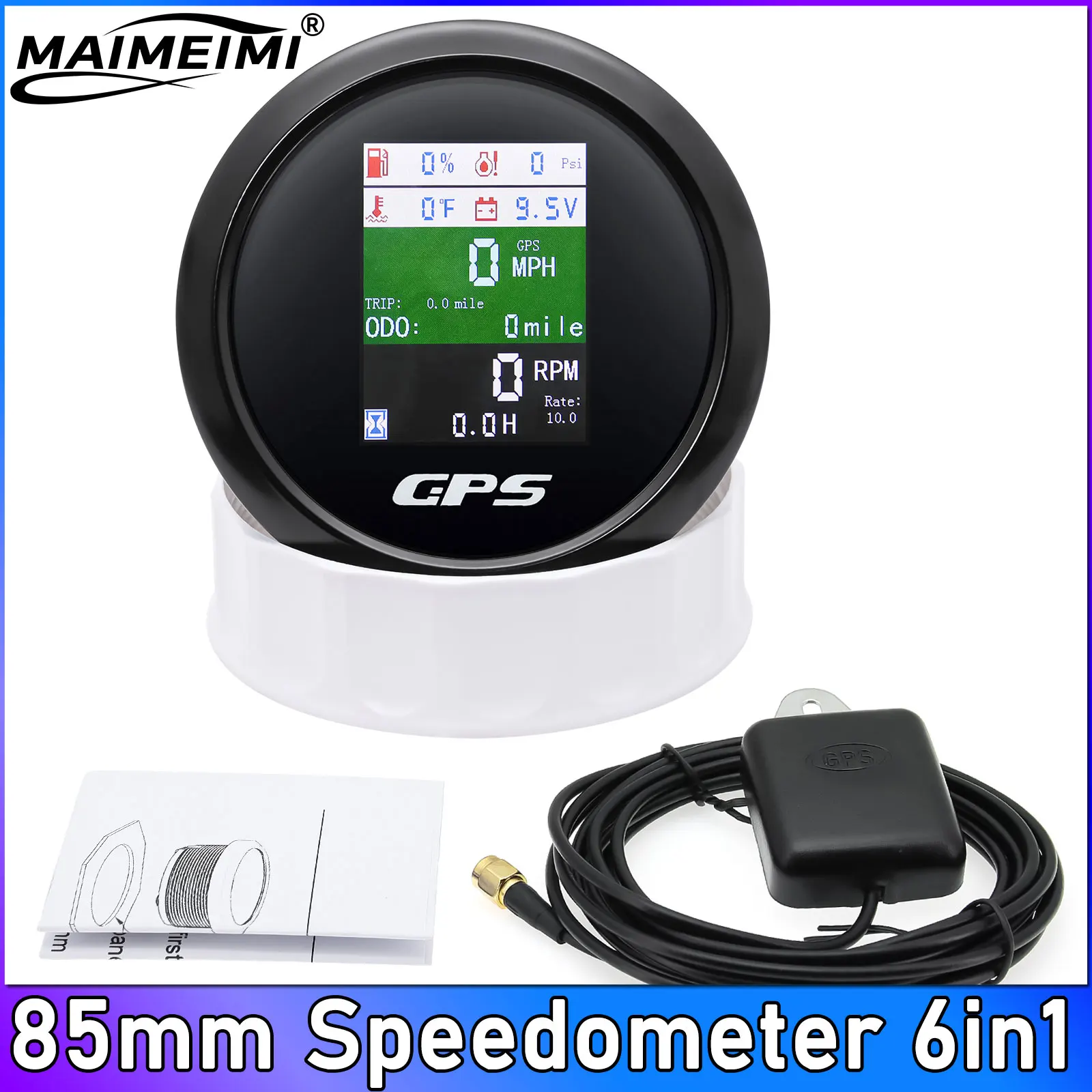 6 IN 1 Digital GPS Speedometer Odometer Tachometer Tacho Meter Water Temperature Fuel Level Gauge Voltmeter Car + GPS Antenna