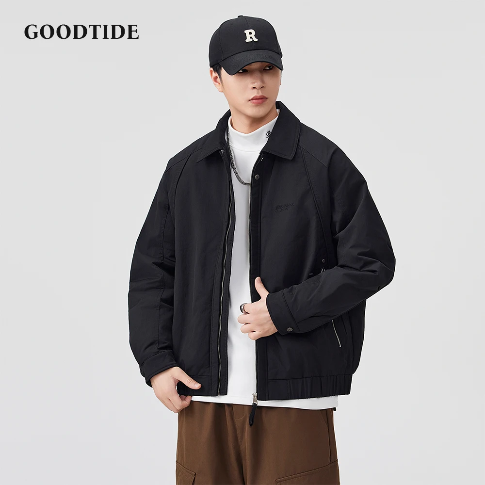 

Fashion Men's Casual Zip Up Bomber Jacket 2025 Winter New Lapel Collar Ribbed Hem Loose Fit Design Warm Men Down Jacket Top