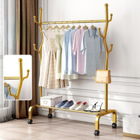 Clothes Coat Drying Rack Garment Hanger Free-standing with Top Rod Shelves Storage Shoe Dormitory Balcony Hat Bag Hanger Metal