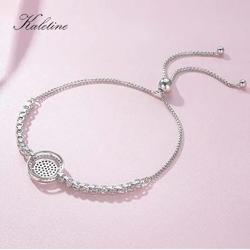 KALETINE Pure 925 Silver Bracelet Adjustable Beads Evil Eye Blue Cubic Zirconia Tennis Bracelets For Women Mens Jewelry KLTB015