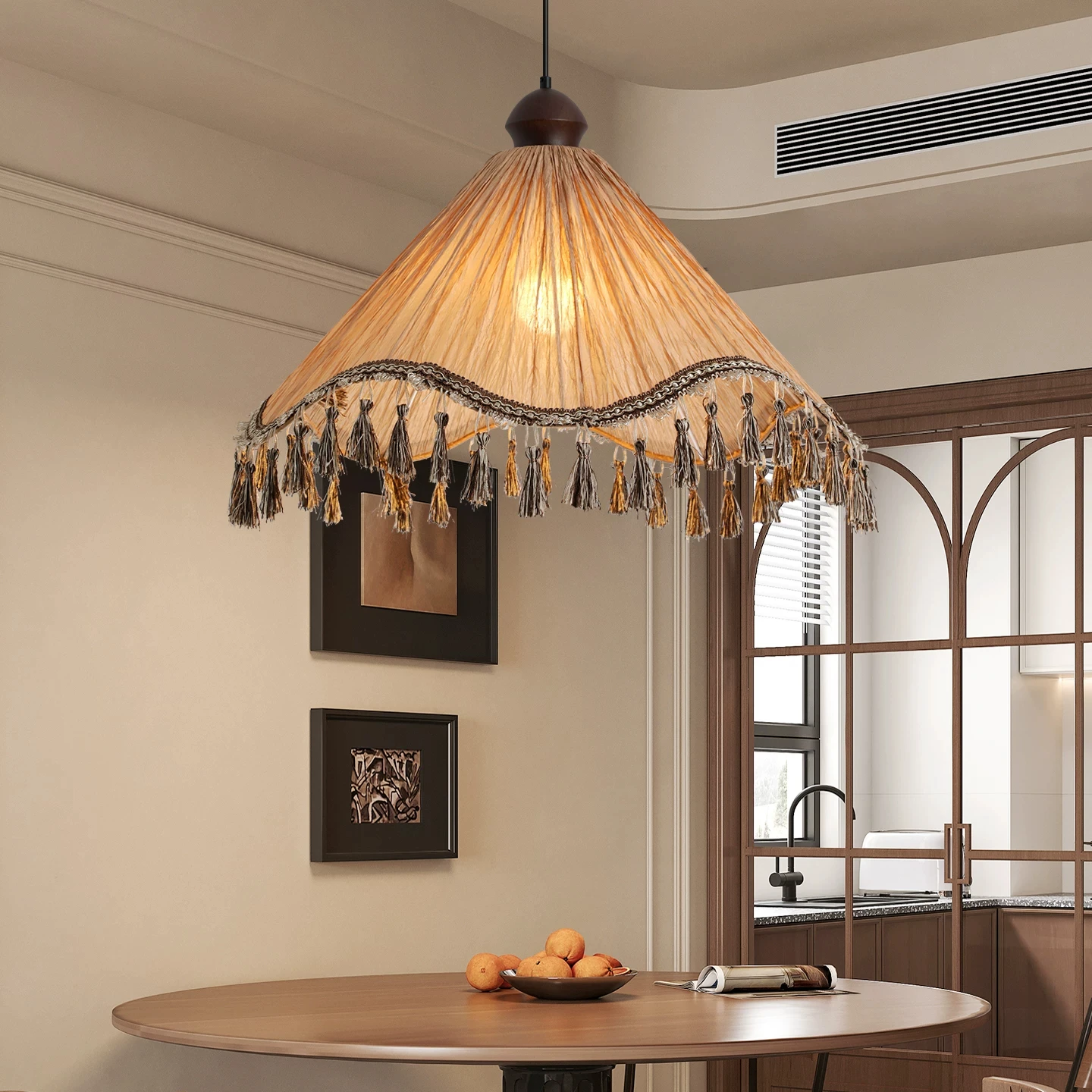 Japanese Retro Fabric Tassel Umbrella Pendant Light Atmosphere Restaurant Chandelier Lights Dining Room Bedroom E27 Hanging Lamp