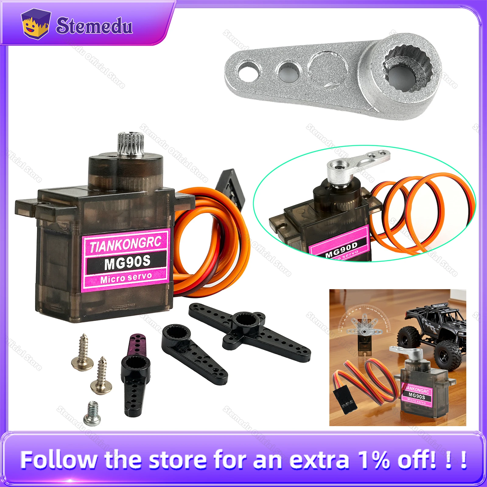 Metal+Plastic Gear MG90S Micro Servo Motor 180/270/360 Degree Enhanced Servos 20T Metal Arm For Plane Drone RC Cars Airplane Toy
