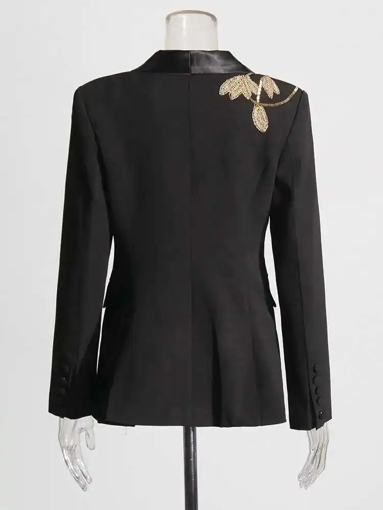 High Quality Women's Blazer With Gold Floral Embroidery Chic Formal Two Piece Set Stylish Coat And Flared Trousersкостюм