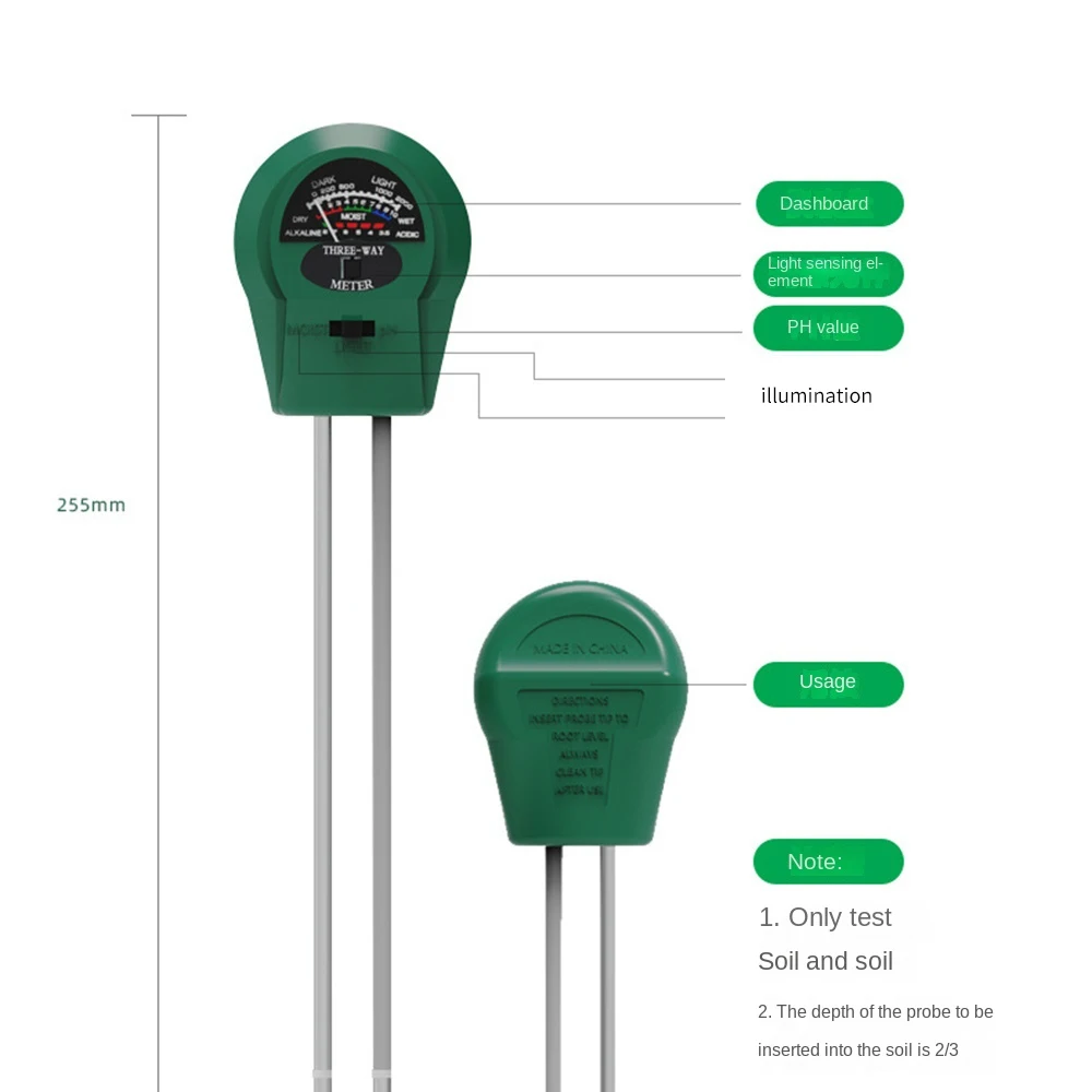 3 In1 Moisture Sunlight PH Meter Garden Soil Moisture Meter Hygrometer Probe Plants Flowers Watering Tester Testing Instrument