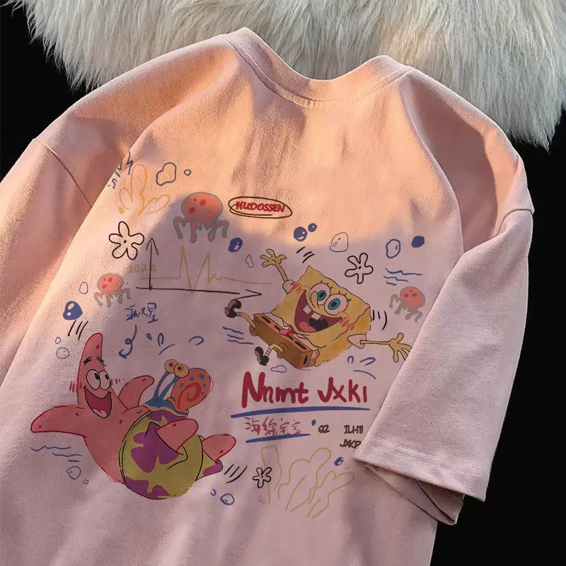 

Adult and Child SpongeBob SquarePants Big Star Graffiti Back Cotton T-shirt Korean Cute Style Loose Short Sleeve