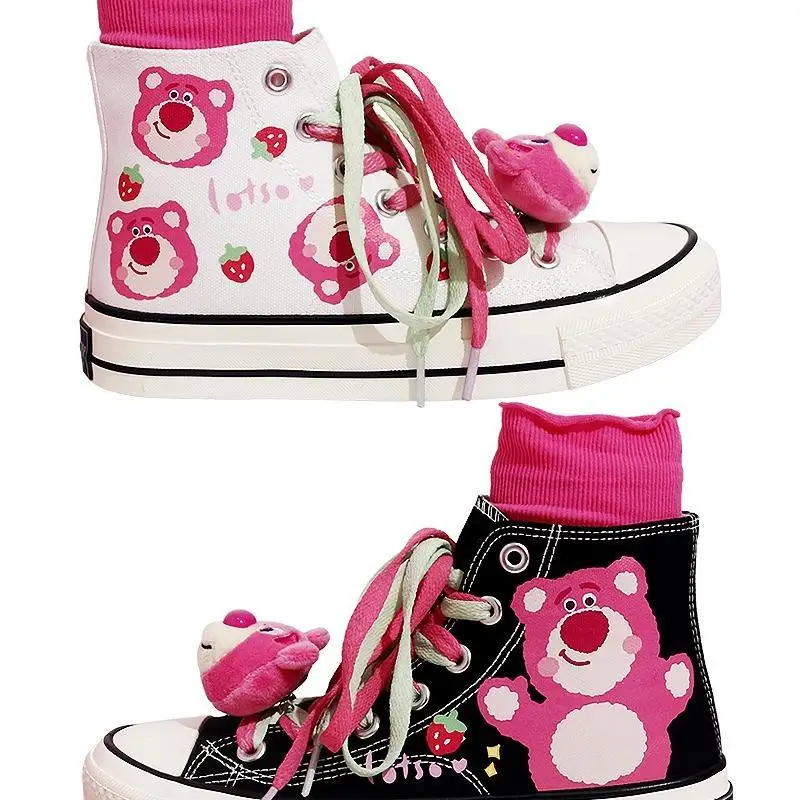 Toy Story Lotso Kawaii Shoes Anime Bear Sneakers High Top Canvas Girl Women Shoes Students Gift Cute Cosplay Costume Prop