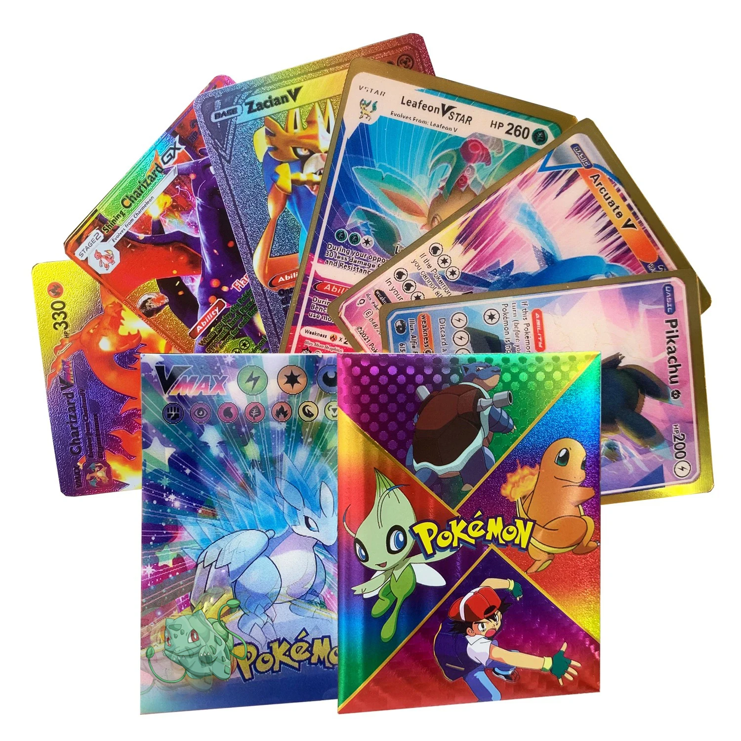 Pokemon Card New 10pcs Box Gold Silver Black Vmax GX V Card Collection Battle 3D Colorful Card English Child Toys Christmas Gift