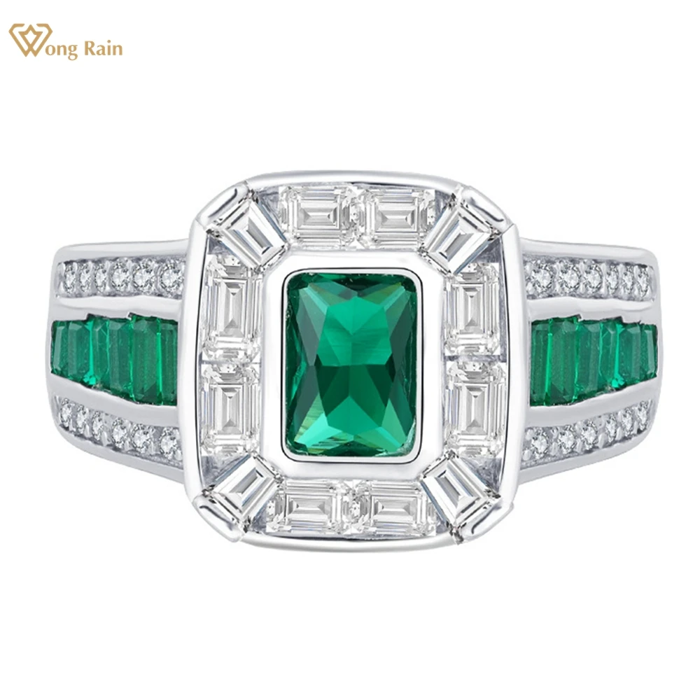 Wong Rain 100% 925 Sterling Silver Lab Emerald Sapphire Gemstone Sparkling Fine Vintage Ring for Women Engagement Jewelry