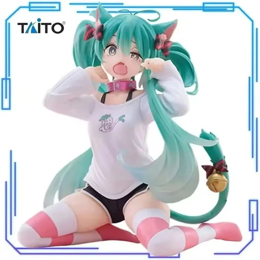 在庫あり-タイトー純正オリジナルデスクトップキュートフィギュア-ボーカロイド初音ミク-猫耳tシャツ-13cm-おもちゃフィギュアコレクションモデルギフト