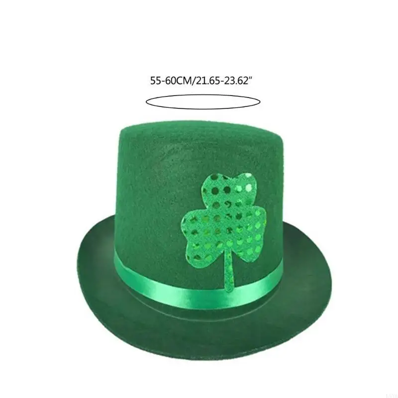 L5YA شامروك قبعة طويلة StPatricks ديكورات حفلات الكرنفالات قبعة طويلة خضراء #6