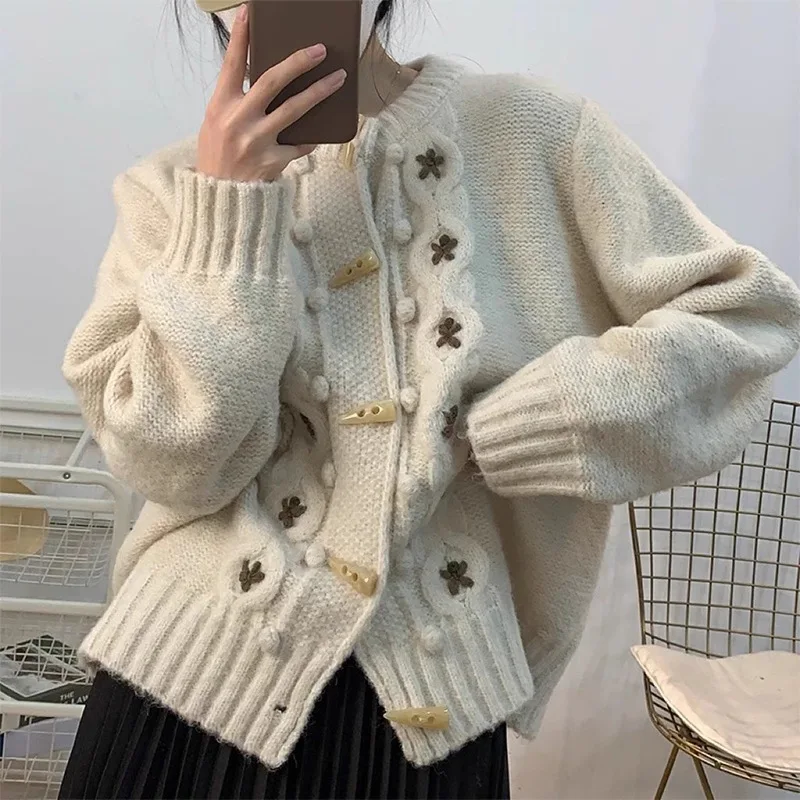 Gagarich 2024 Autumn Winter New Retro Sweater Jacket Women Loose Gentle Soft Sticky Knitted Cardigan External Wear Top