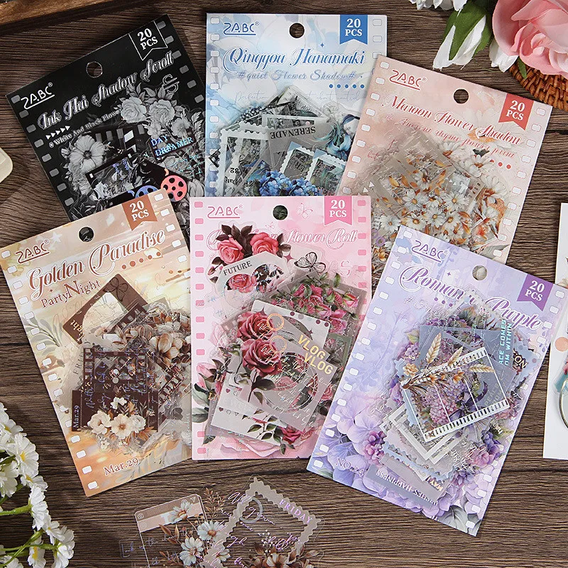 Journamm 20pcs/pack Flowers PET Stickers Decor Junk Journal DIY Srapbooking Creative Stationery Art Collage Photoa Album