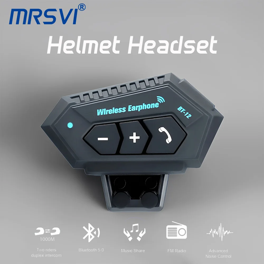

MRSVI BT12 мотоциклетный шлем, гарнитура, комплект громкой связи, стерео защита от помех, водонепроницаемый музыкальный плеер, динамик, беспроводные наушники