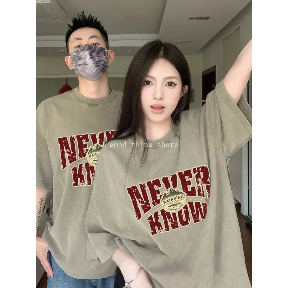 Couple's T-shirt 2024 New Summer Light Army Green High Sense Suit Couple's Short Sleeve