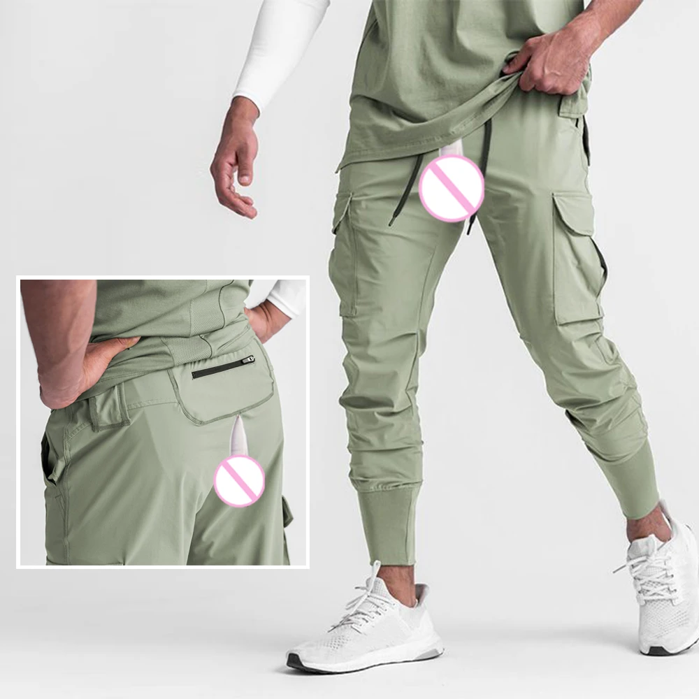 Invisible Open Crotch Outdoor Sex Summer Sweatpants Men's Ice Silk Casual Pants Basketball Training Long Trousers Quick Drying