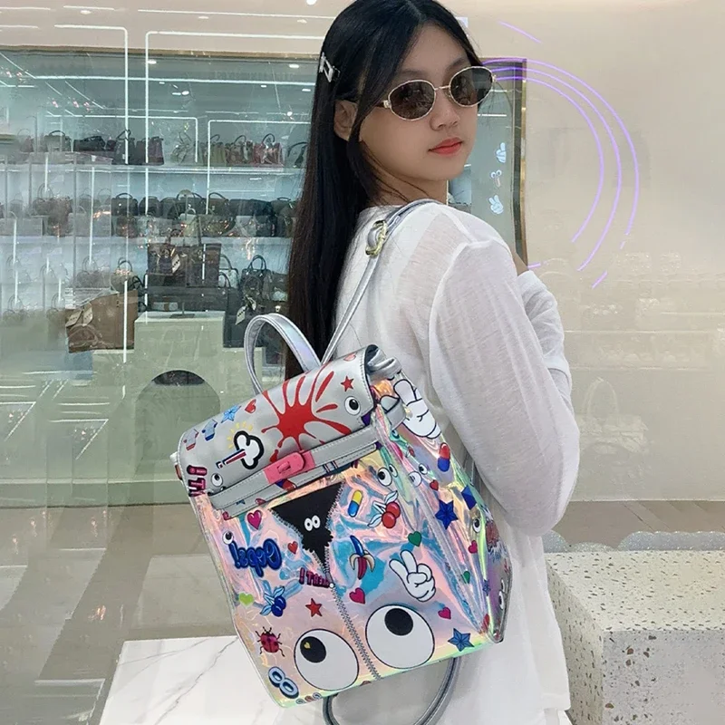 

Unisex Small College Style Backpack Colorful Graffiti Cute Cartoon Trendy School Bag For Men Women Fashionable Casual Backpacks