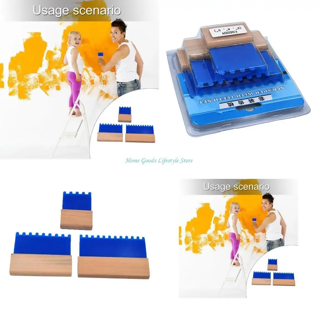 E74E 3 Pieces Multipurpose Texturing Tool Set Convenient Home Accessory for Artists And Contractors with Plastic Handle