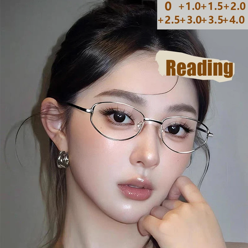 نظارات بيضاوية بإطار ذهبي معدني لكبار السن ومتوسطي العمر نظارات قراءة عصرية مضادة للضوء الأزرق 9218 #1