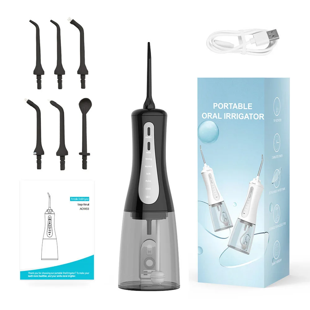 Portable Oral Irrigator Water Flosser USB Rechargeable 6 jet Nozzles Dental Water Jet 350ml Water Tank IPX7 Waterproof for Teeth