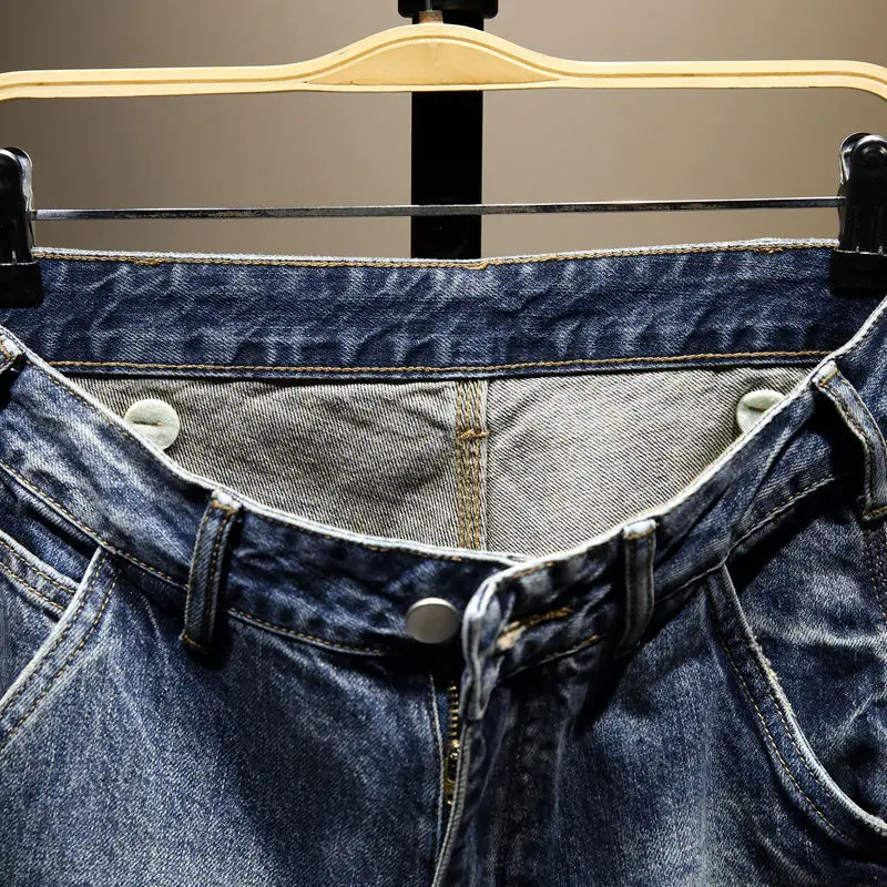 جديد جينز Kpop فاخر ريترو مستقيم فضفاض الأدوات الجينز الرجال العلامة التجارية سليم الربط تنوعا عادية أقدام صغيرة البضائع بنطلون #6